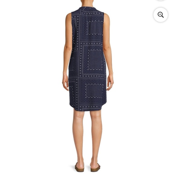 Time & Tru Women Sleeveless Tank Navy White Dress Pockets Sz L 12-14 Split Neck - Picture 5 of 9